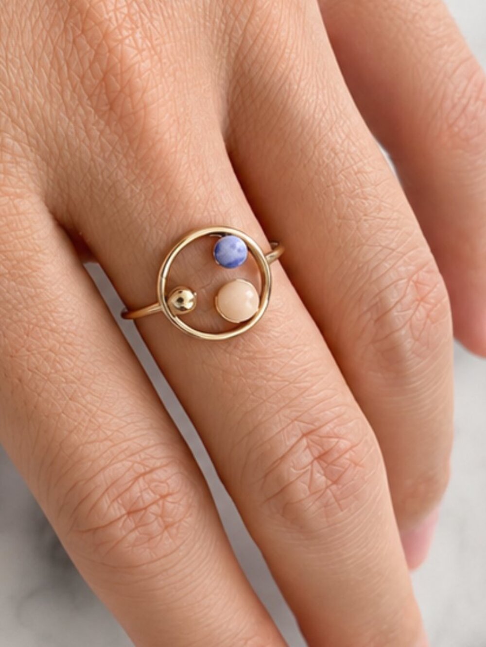 Gold Tone Celestial Orbit Colorful Minimalist Ring
